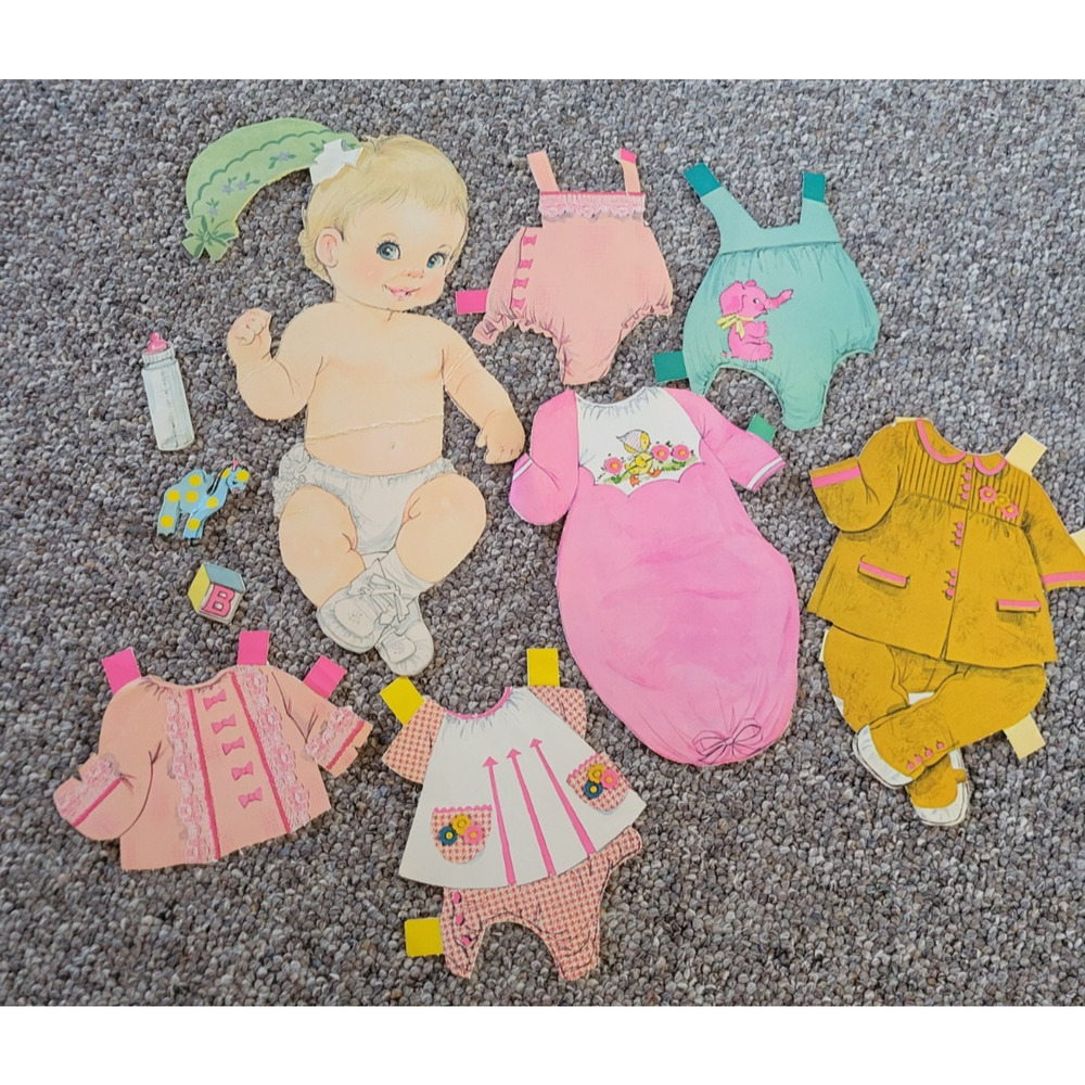 Baby Girl Paper Dolls Lot of Vtg Cute Clothes & Accessories Ephemera Collectible